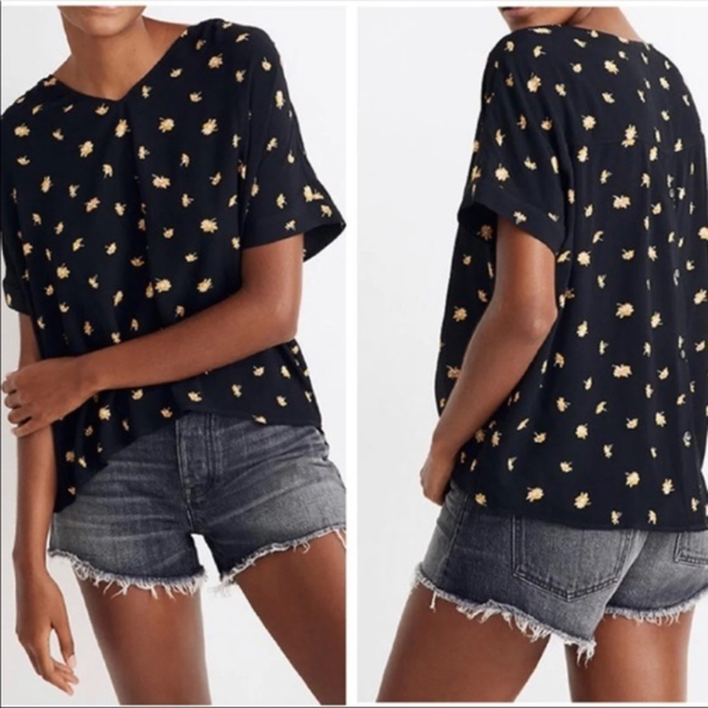 New Madewell Womens size 2X Drapey V-Neck Button Back French Daisies Top AJ998